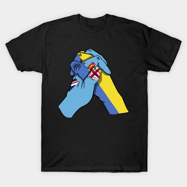 Fiji and Ukraine Flags Holding Hands Ukraine Fiji Roots T-Shirt by BramCrye